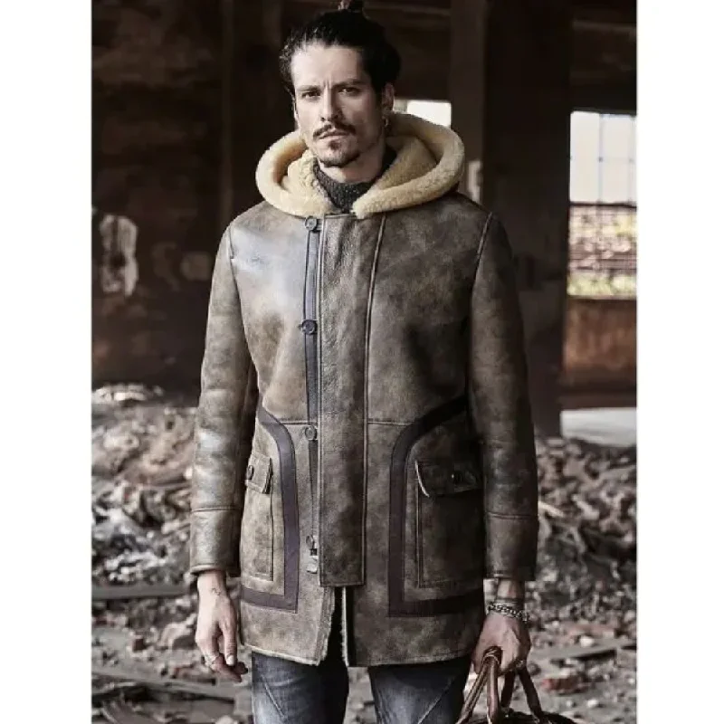 Fleece - lined men jackets for cold - weather commutingNew Mens Hooded Fur Sheepskin Coat Long Leather Jacket Fleece - lined men jackets for cold - weather commutingNew Mens Hooded Fur Sheepskin Coat Long Leather Jacket