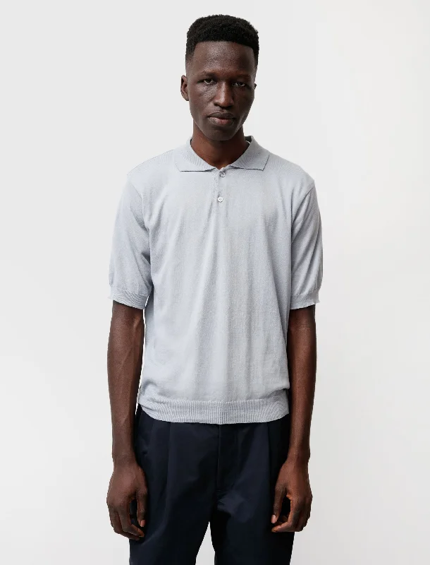 Solid - color men's knit tops in neutral tonesFine Gauge Cotton Polo Sweater Glacier Solid - color men's knit tops in neutral tonesFine Gauge Cotton Polo Sweater Glacier