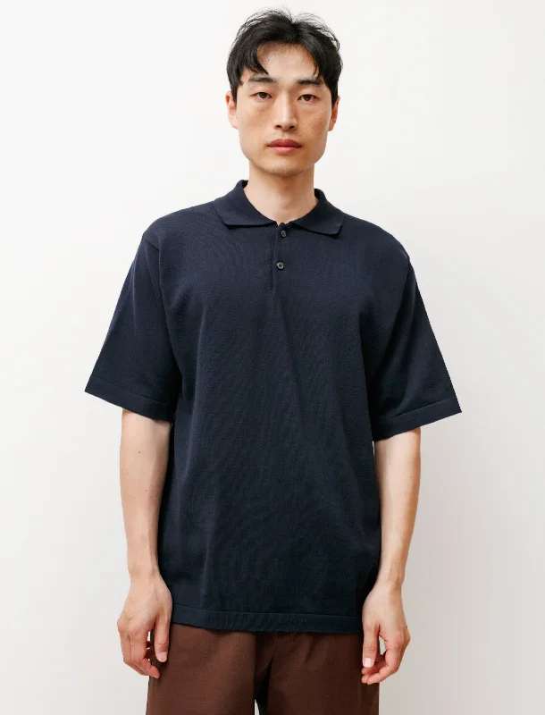 Men's knit tops for casual everyday wear​Organic Cotton Polo Sweater Navy