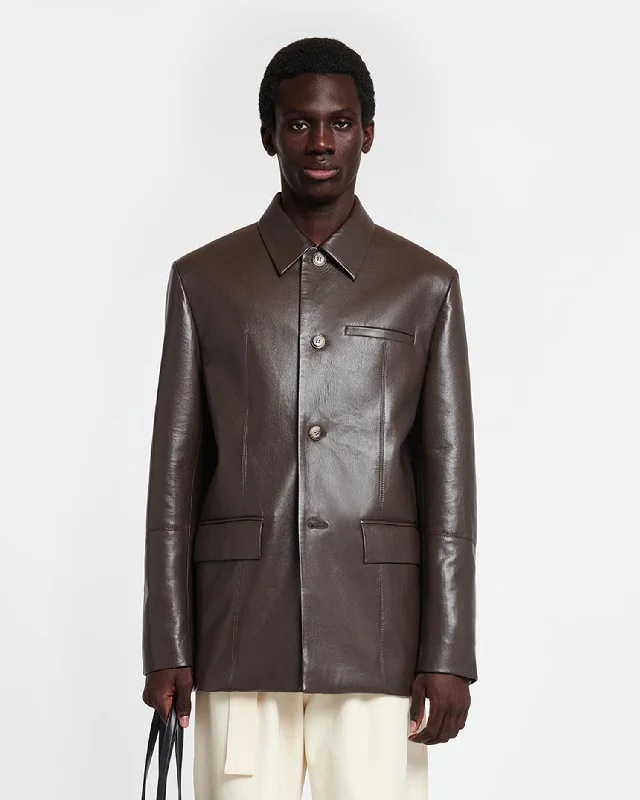 Men's Lightweight Linen - Blend Blazer in Beige for a Casual and Comfortable Summer EnsembleDanick - Regenerated Leather Jacket - Coffee Bean