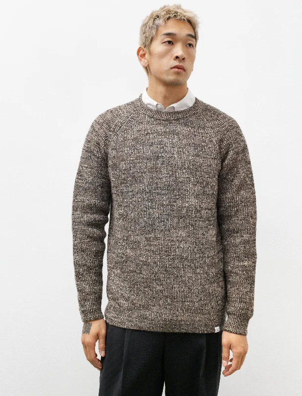 Men's knit tops for travel due to their comfort​Roald Wool Cotton Rib Sweater Camel