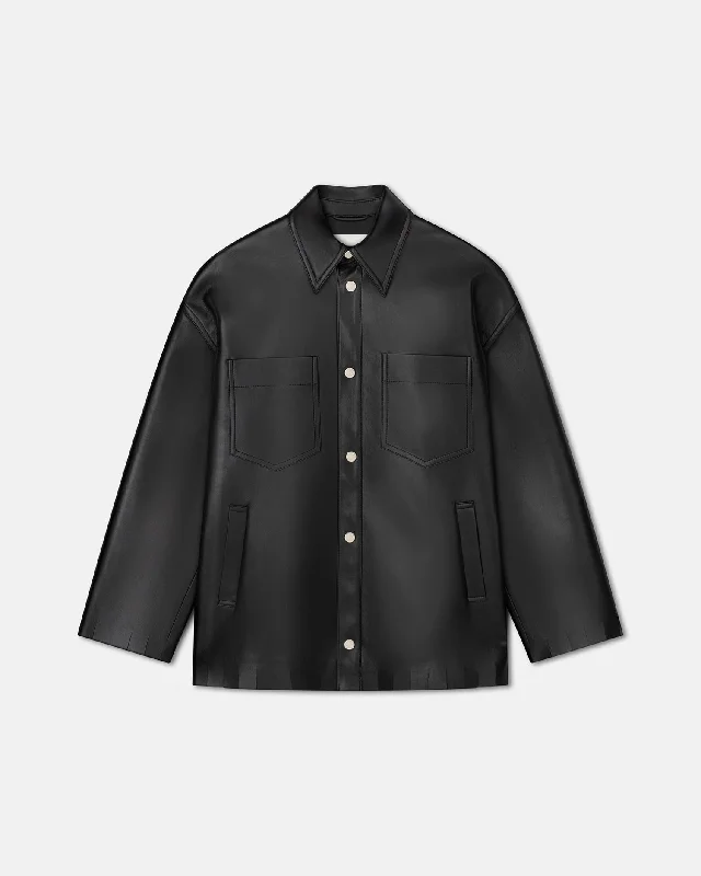 Athletic Fit Men's Olive Green Corduroy Blazer with Patch Pockets for a Rustic and Casual StyleWynter - Fringed Regenerated Leather Jacket - Black