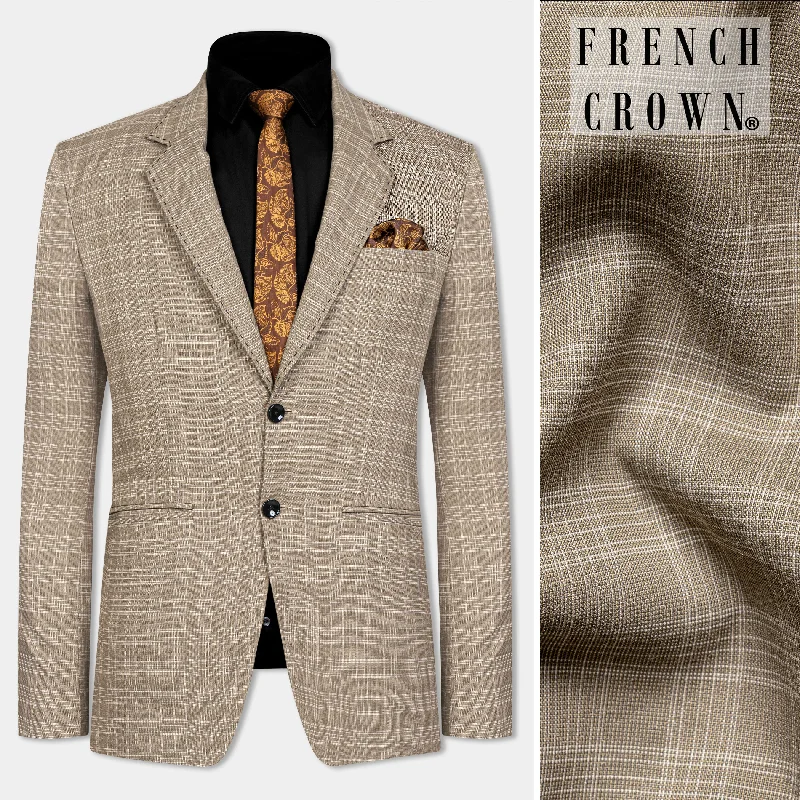 Oyster Brown Plaid Wool Rich Blazer