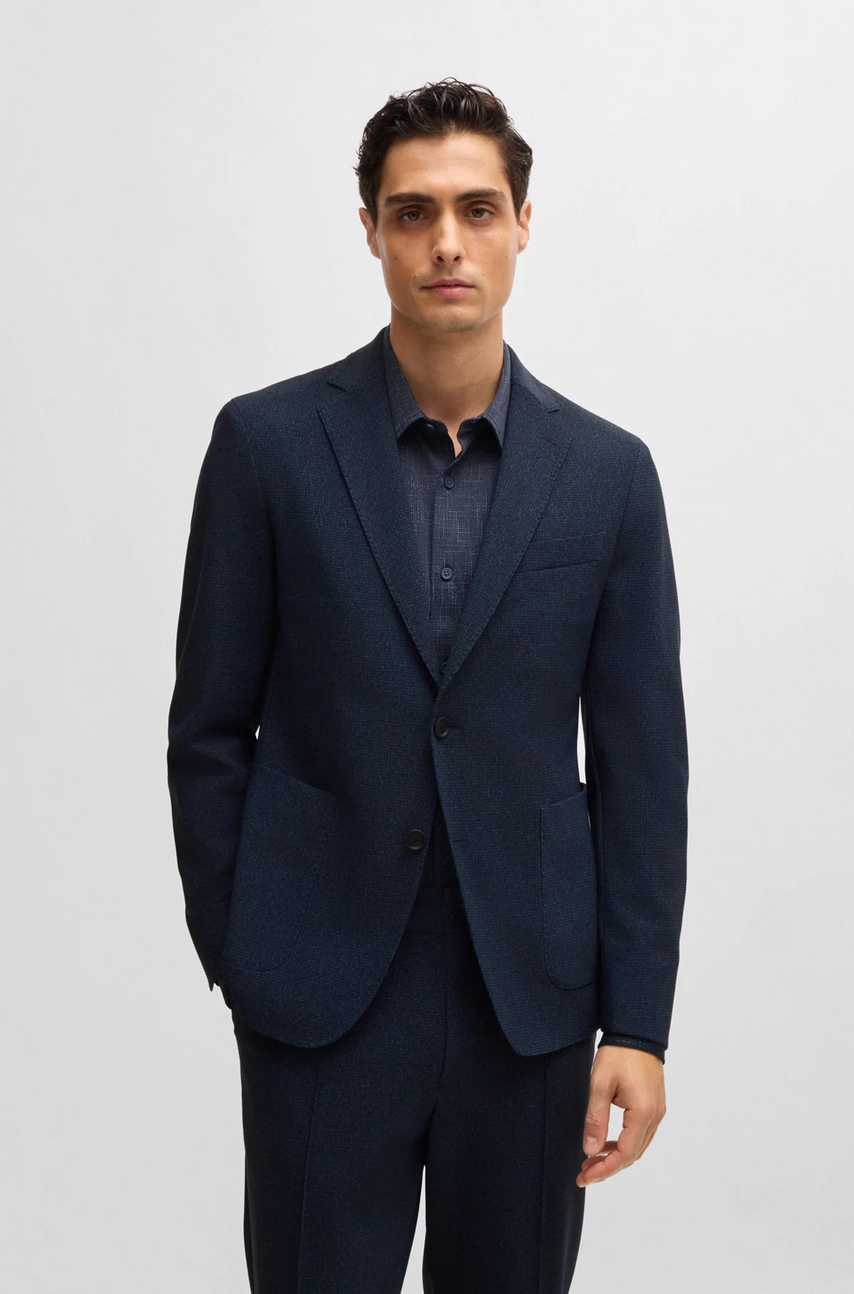 Men's Tweed Blazer in Brown with Leather Elbow Patches for a Classic and Academic StyleP-Hanry Slim-Fit Jacket in Micro-Patterned Performance Stretch Fabric 50527897