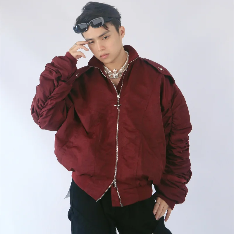 Stretch - fabric men jackets for unrestricted movement during workoutsPersonalized Fashion Zipper Micro Trumpet Sleeve Jacket Stretch - fabric men jackets for unrestricted movement during workoutsPersonalized Fashion Zipper Micro Trumpet Sleeve Jacket