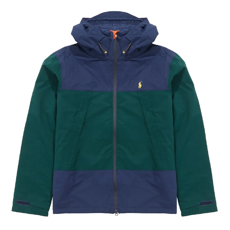 Men jackets with a built - in hood that can be stowed away when not in usePolo Ralph Lauren Water-Resistant Hooded Jacket Moss Agate / Newport Navy Men jackets with a built - in hood that can be stowed away when not in usePolo Ralph Lauren Water-Resistant Hooded Jacket Moss Agate / Newport Navy