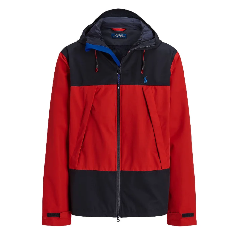 Slim - fit leather men jackets with a distressed finish for a rugged lookPolo Ralph Lauren Water-Resistant Hooded Jacket Red / Newport Navy Slim - fit leather men jackets with a distressed finish for a rugged lookPolo Ralph Lauren Water-Resistant Hooded Jacket Red / Newport Navy