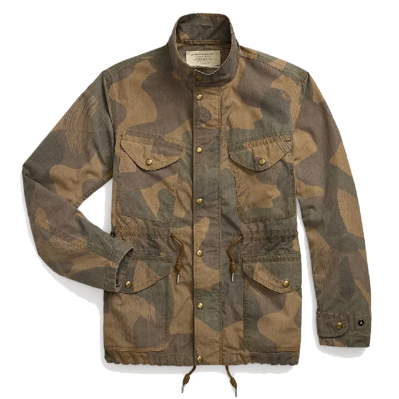 Men jackets with a hidden interior pocket for secure storageRRL by Ralph Lauren Camo Jacket Brush Stroke Camo Men jackets with a hidden interior pocket for secure storageRRL by Ralph Lauren Camo Jacket Brush Stroke Camo