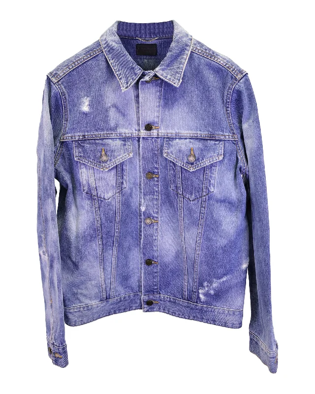 Fleece - lined men jackets for cold - weather commutingSaint Laurent Distressed Sweet Dreams Bleached Jacket in Blue Denim Fleece - lined men jackets for cold - weather commutingSaint Laurent Distressed Sweet Dreams Bleached Jacket in Blue Denim