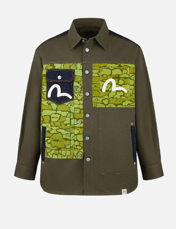 Plus - size men jackets with adjustable drawstrings for a comfortable fitSeagull Print and Hybrid Ishigaki Camouflage Regular Fit Shirt Jacket Plus - size men jackets with adjustable drawstrings for a comfortable fitSeagull Print and Hybrid Ishigaki Camouflage Regular Fit Shirt Jacket