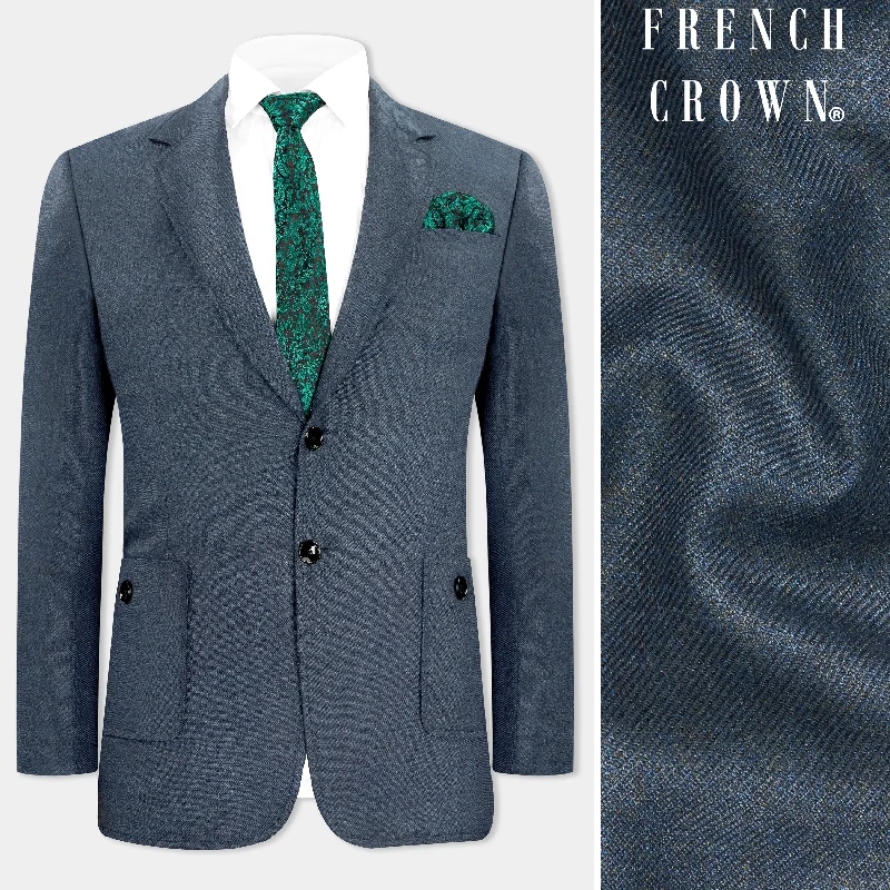 Spruce Blue Tweed Single Breasted Designer Blazer