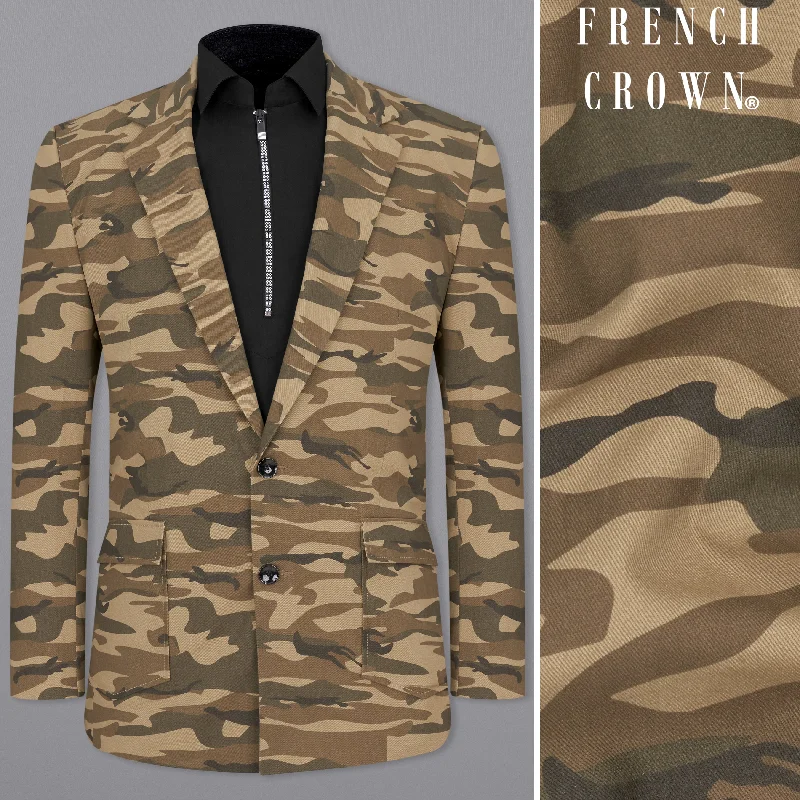 Stonewall Brown with Fuscous Green Camouflage Premium Cotton Designer Blazer