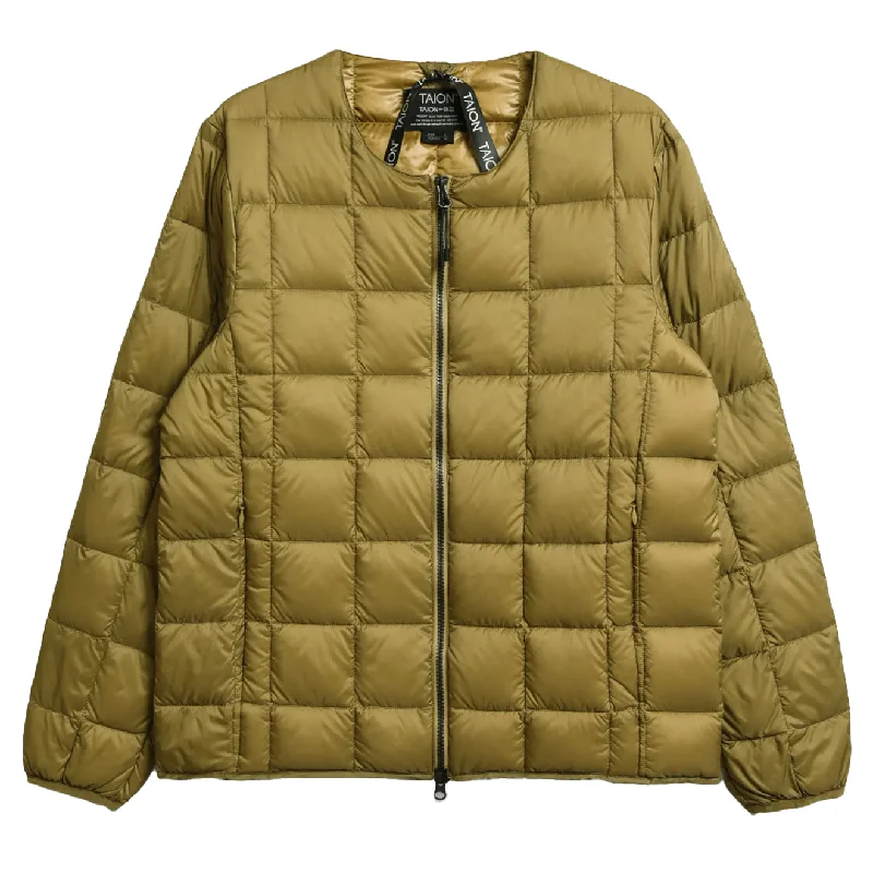 Fleece - lined men jackets for cold - weather commutingTaion Crew Neck W-Zip Down Jacket Beige Fleece - lined men jackets for cold - weather commutingTaion Crew Neck W-Zip Down Jacket Beige