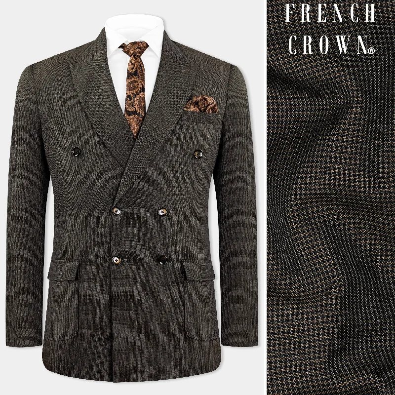 Taupe Brown Wool Rich Double Breasted Designer Blazer