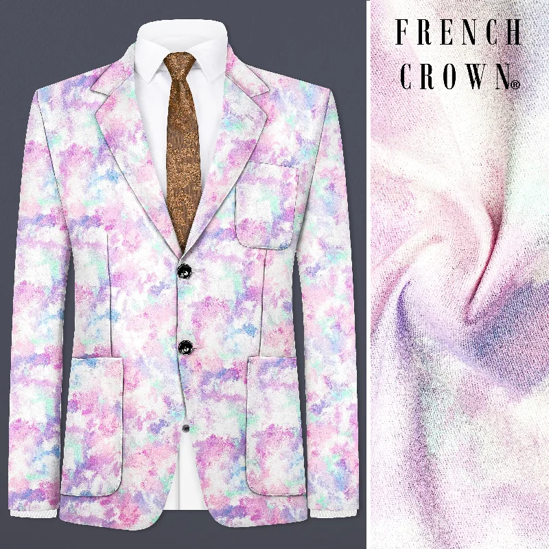 Thistle Pink And Wisteria Purple Multi Color cloud printed Cotton Single Breasted Blazer