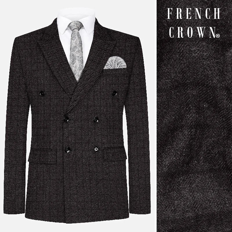 Thunder Gray Windowpane Tweed Double Breasted Blazer