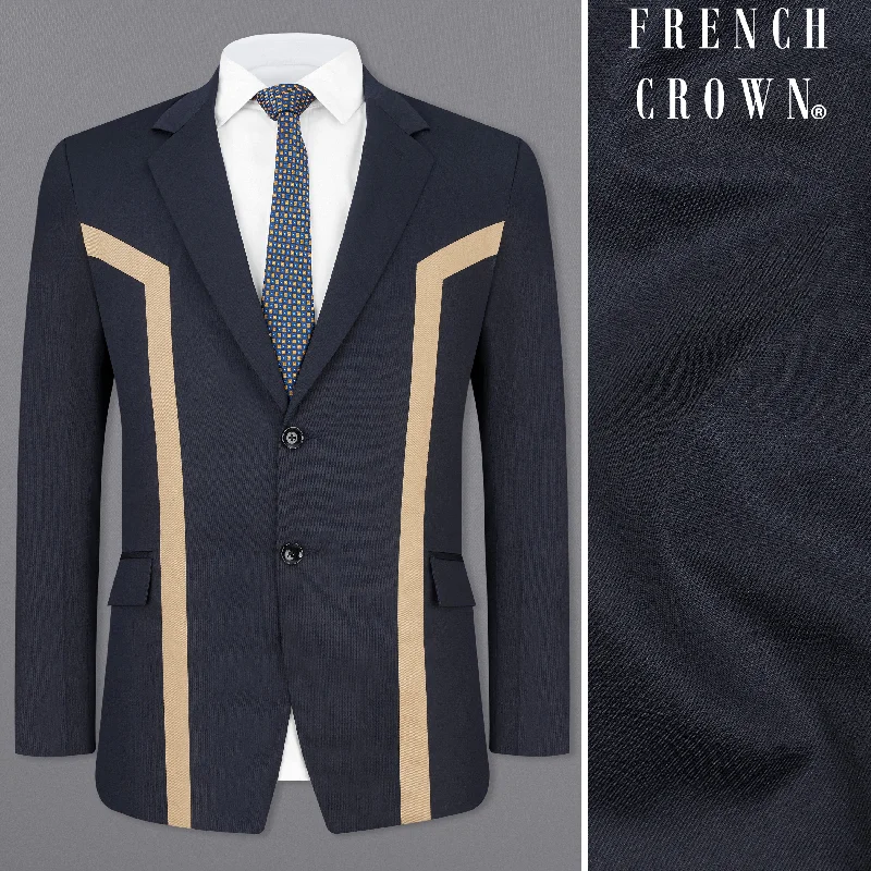 Thunder Navy Blue with Brown Patch Work Premium Cotton Designer Blazer