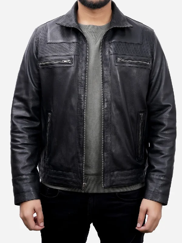 Windbreaker men jackets with UV protection for outdoor activitiesTimothy Designer Black Fitted Leather Jacket Windbreaker men jackets with UV protection for outdoor activitiesTimothy Designer Black Fitted Leather Jacket
