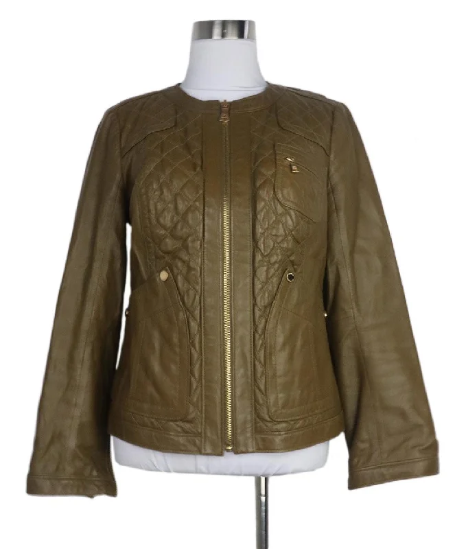 Men's Lightweight Linen - Blend Blazer in Beige for a Casual and Comfortable Summer EnsembleTory Burch Brown Leather Jacket sz 4