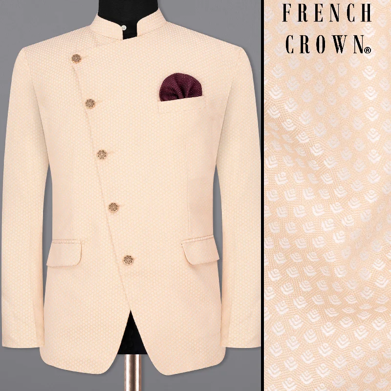 Men's Lightweight Linen - Blend Blazer in Beige for a Casual and Comfortable Summer EnsembleTumbleweed Cross Placket Super Soft Bandhgala Designer Blazer