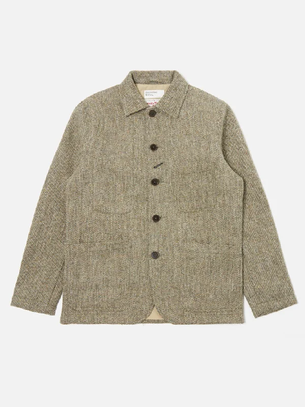Lightweight men jackets made from recycled nylon for eco - friendly travelUniversal Works Harris Tweed Bakers Jacket in Olive Lightweight men jackets made from recycled nylon for eco - friendly travelUniversal Works Harris Tweed Bakers Jacket in Olive