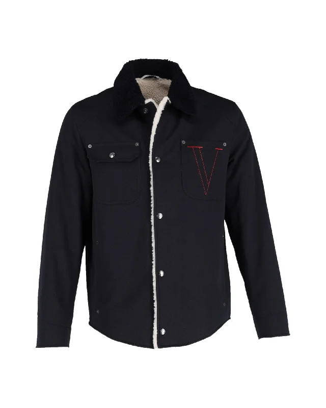 Tailored men jackets to pair with formal trousers for business meetingsValentino Garavani Shearling-Collar Jacket in Black Wool Tailored men jackets to pair with formal trousers for business meetingsValentino Garavani Shearling-Collar Jacket in Black Wool