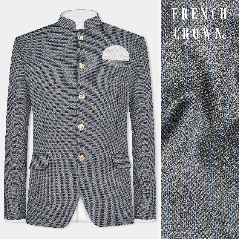 Vampire Gray Striped Wool Blend Bandhgala Blazer