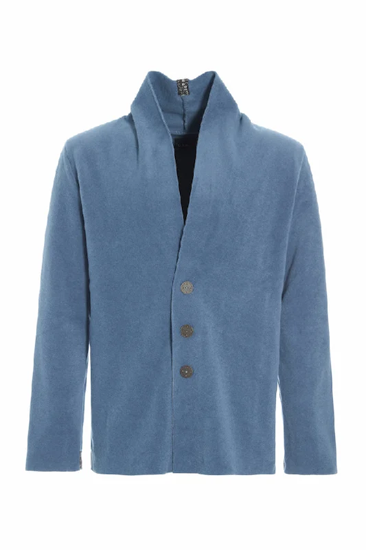 Men fleece - trimmed slippers for cozy indoor wearCARDIGAN - 1034C - DUSTY BLUE