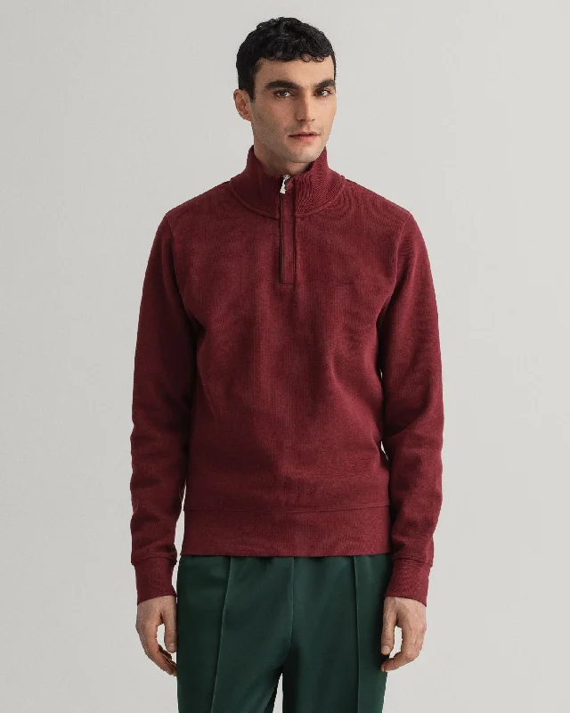 Sacker Rib Half-Zip Sweatshirt - Burgundy