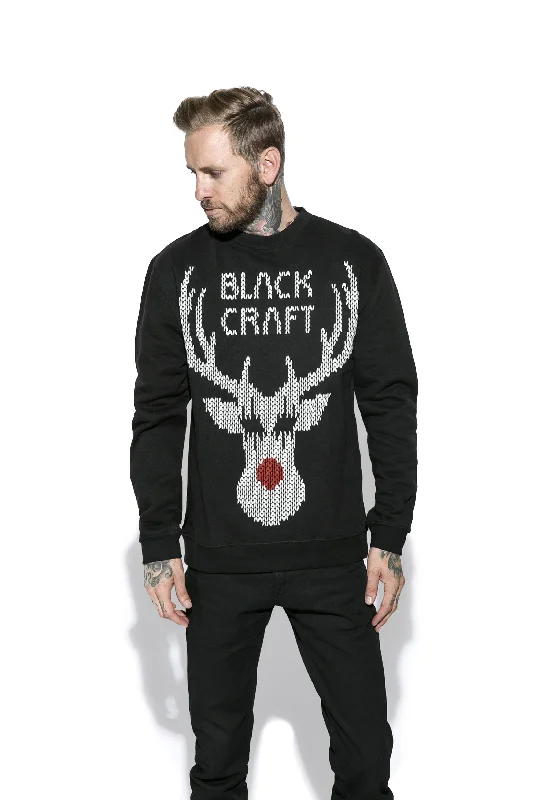 Men's Ribbed Bodycon Sweater in Red for a Sexy and Confident Night OutBlack Metal Rudolph- Crewneck
