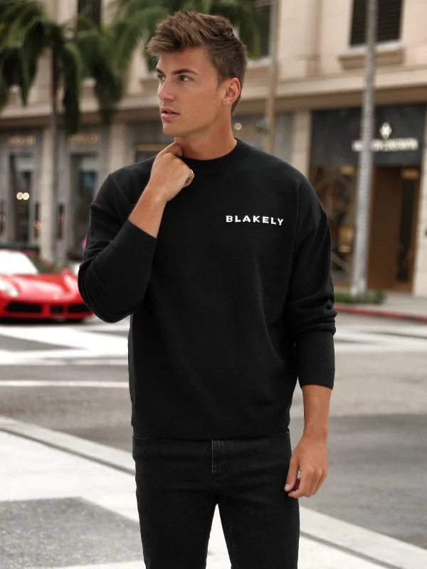 Men's Shearling - Lined Leather Sweater in Brown for a Rugged and Warm Winter EnsembleBlakely Knitted Sweater - Black