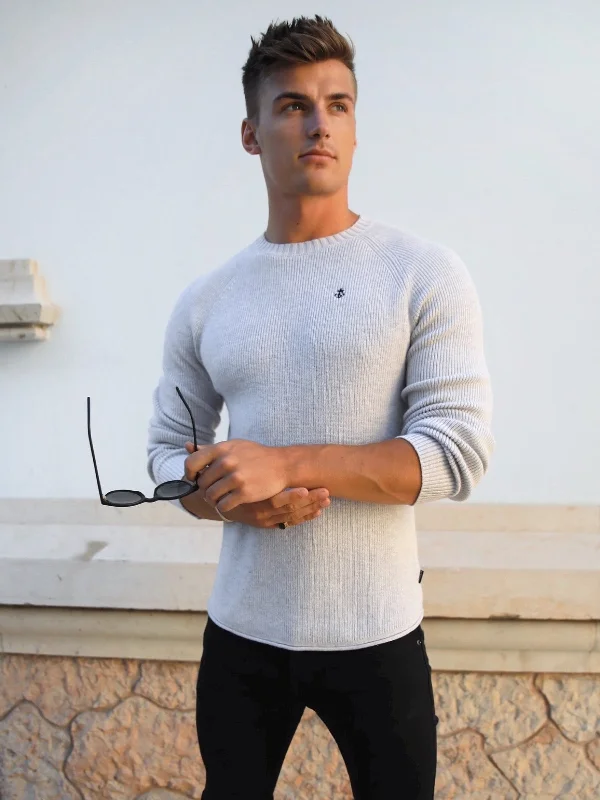 Plus Size Men's Pocket - Detail Sweater in Olive Green for a Practical and Fashionable Everyday WearOlton Knit Sweater - Marl White