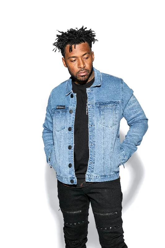 Men's Zip - Up Fleece - Lined Sweater in Black with Thumbholes for Outdoor Winter ActivitiesBlue Moon - Unisex Denim Jacket
