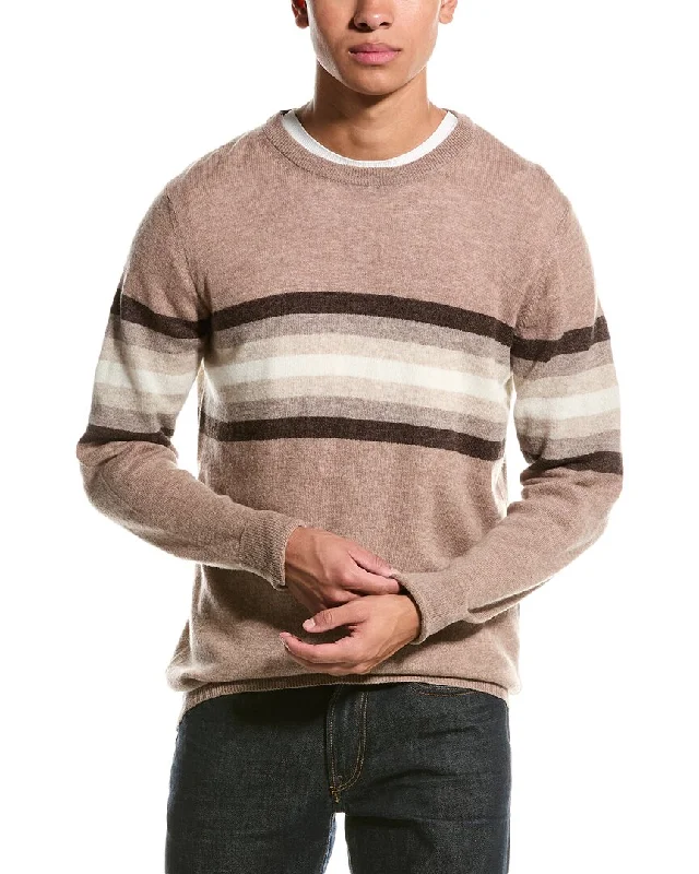 Men's Fringe - Trimmed Boho - Style Sweater in Beige for a Music Festival VibeBrodie Cashmere Wool & Cashmere-Blend Blake Stripe Jumper