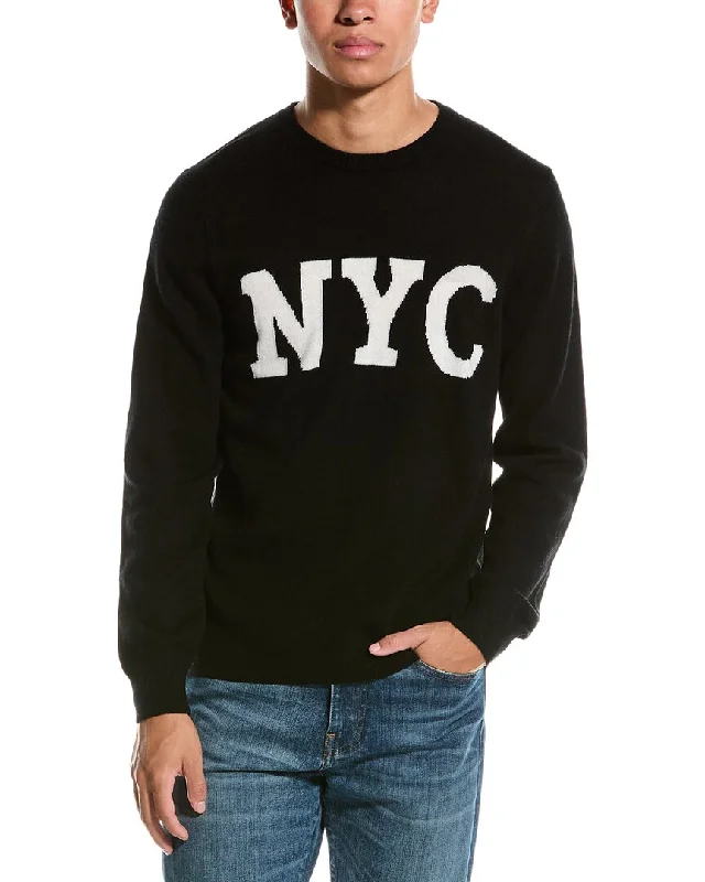 Men's Jacquard Patterned Wool - Acrylic Sweater in Purple for a Sophisticated Autumn OutfitBrodie Cashmere Wool & Cashmere-Blend NYC Crewneck Sweater