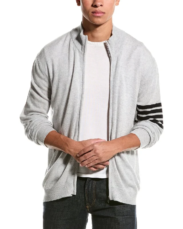 Men's Zip - Up Fleece - Lined Sweater in Black with Thumbholes for Outdoor Winter ActivitiesBrodie Cashmere Wool & Cashmere-Blend Stripe Sleeve Jacket
