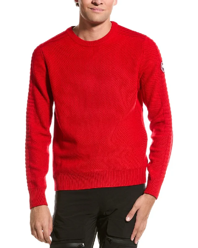 Men's Embroidered Floral Patterned Silk - Blend Sweater in Cream for a Spring - Inspired LookCanada Goose Paterson Wool Crewneck Sweater