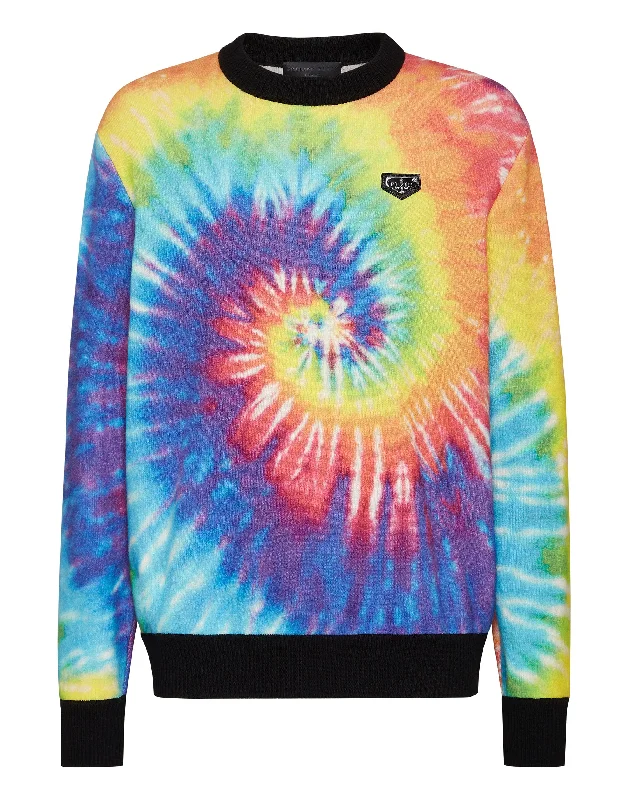 Men's Cable - Knit Sweater Dress in Gray for a Unique and Comfortable One - Piece OptionCashmere Pullover Round Neck LS Tie dye