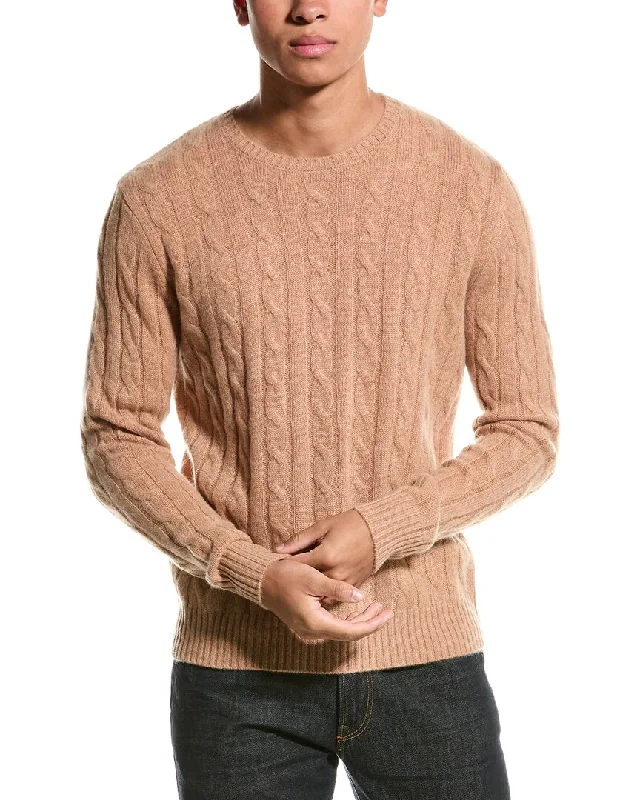Plus Size Men's V - Neck Cashmere - Blend Sweater in Navy with Ribbed Trim for a Classic StyleMagaschoni Cable Cashmere Crewneck Sweater