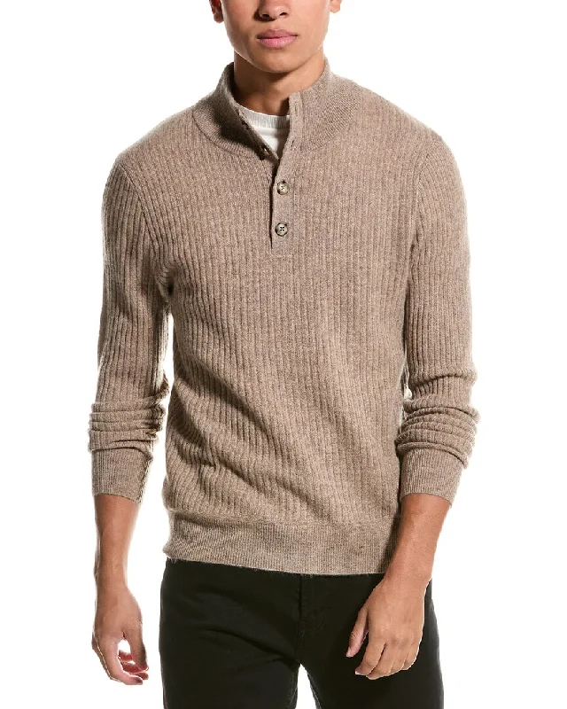 Men's Cable - Knit Turtleneck Merino Wool Sweater in Charcoal for a Winter Business LookMagaschoni Henley Cashmere Pullover