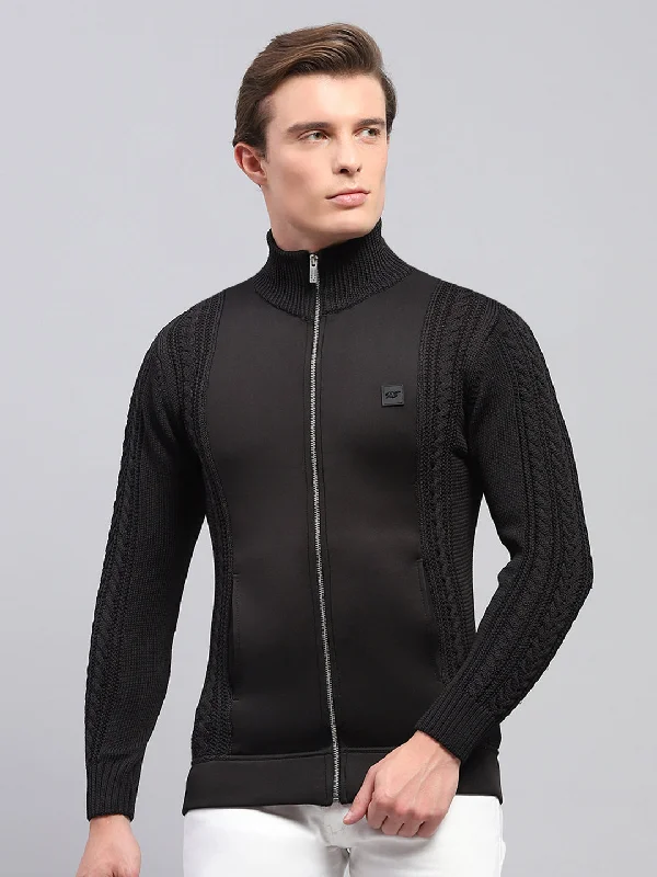 Men's Fuzzy Mohair - Blend Sweater in Light Pink for a Soft and Stylish LookMen Black Self Design Mock Neck Full Sleeve Pullover