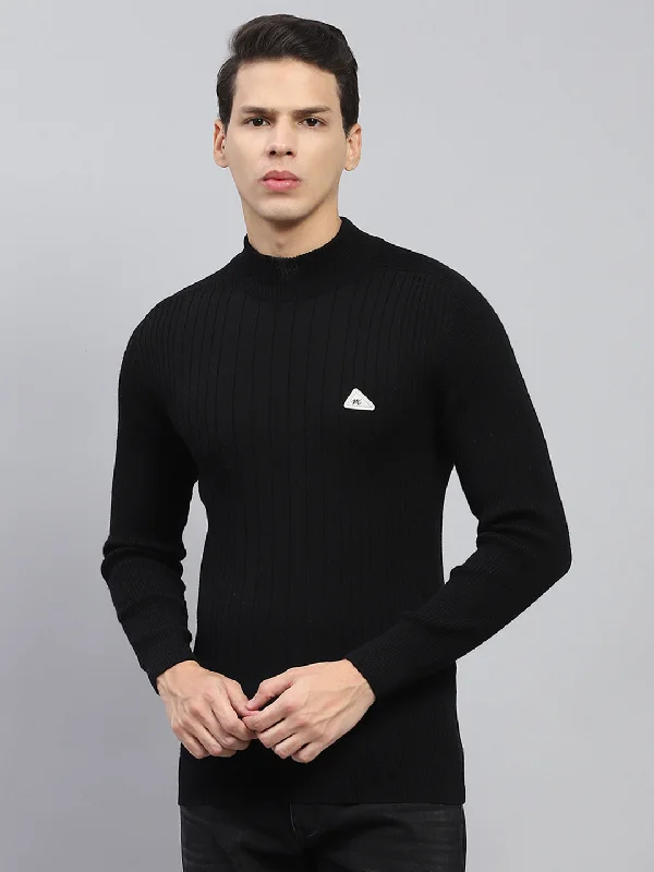 Regular Fit Men's Heathered Knit Sweater in Charcoal for a Laid - Back Weekend LookMen Black Solid High Neck Full Sleeve Pullover