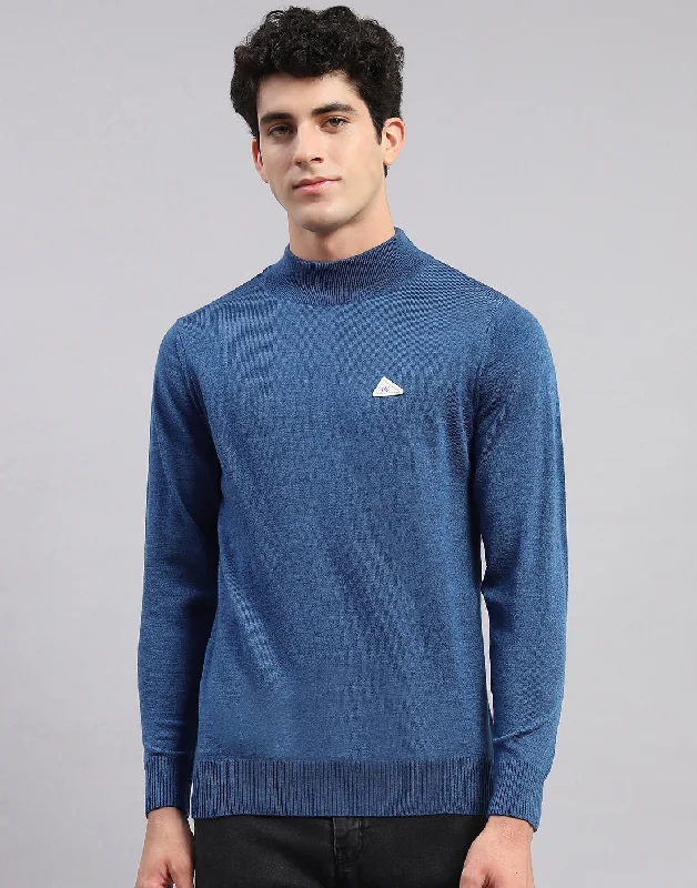 Tall Men's Button - Down Sweater in Mustard Yellow for a Pop of Color in SpringMen Blue Solid Turtle Neck Full Sleeve Pullover