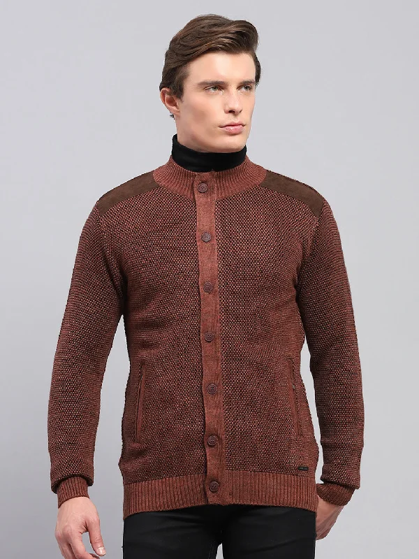 Plus Size Men's Distressed Denim - Look Sweater in Blue for a Trendy and Edgy StyleMen Brown Self Design High Neck Full Sleeve Pullover Plus Size Men's Distressed Denim - Look Sweater in Blue for a Trendy and Edgy StyleMen Brown Self Design High Neck Full Sleeve Pullover