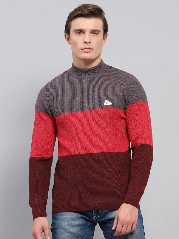 Tall Men's Button - Down Sweater in Mustard Yellow for a Pop of Color in SpringMen Grey & Red Stripe High Neck Full Sleeve Pullover Tall Men's Button - Down Sweater in Mustard Yellow for a Pop of Color in SpringMen Grey & Red Stripe High Neck Full Sleeve Pullover