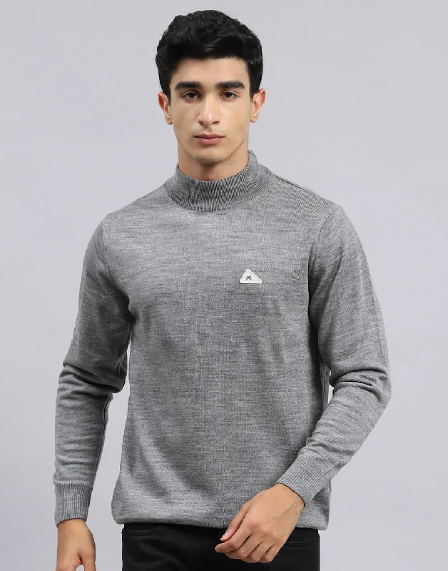 Plus Size Men's Striped Cotton - Blend Sweater in Navy and White for a Nautical - Themed VacationMen Grey Solid Turtle Neck Full Sleeve Pullover