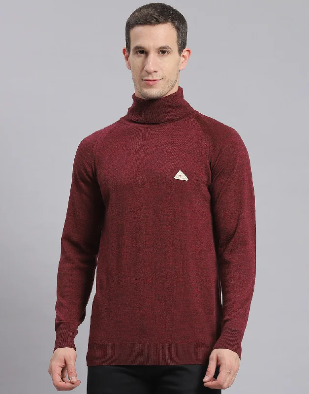 Men's Fringe - Trimmed Boho - Style Sweater in Beige for a Music Festival VibeMen Maroon Solid High Neck Full Sleeve Pullover