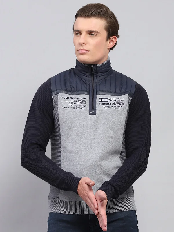 Men's Fuzzy Mohair - Blend Sweater in Light Pink for a Soft and Stylish LookMen Navy Blue Printed Mock Neck Full Sleeve Pullover Men's Fuzzy Mohair - Blend Sweater in Light Pink for a Soft and Stylish LookMen Navy Blue Printed Mock Neck Full Sleeve Pullover