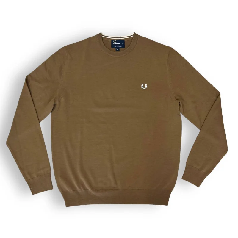 Men's Crew Neck Sweater In Dark Caramel