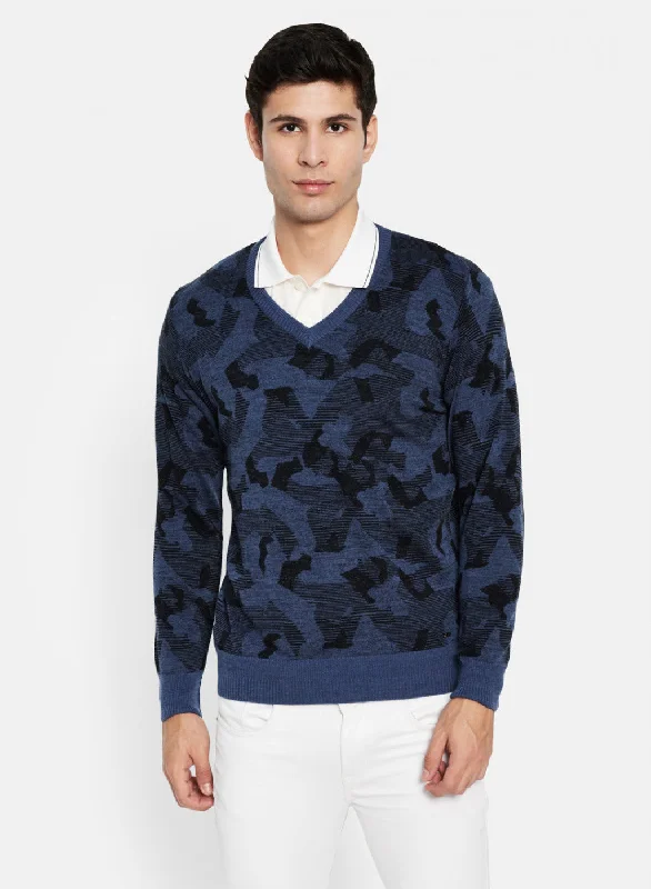 Men Blue & Black Solid Pullover